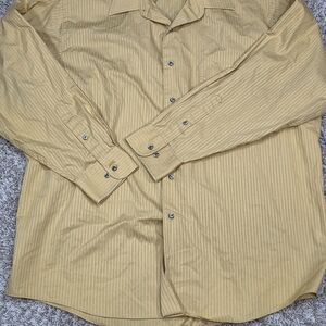 J. Garcia Men XXL Yellow Striped Dress Shirt Long Sleeve Wrinkle Free 18 34/35